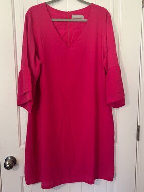 BELONGSCI Womens Pink V-Neck Bell Sleeve Shift Dress 2XL Plus Size Mini Cocktail